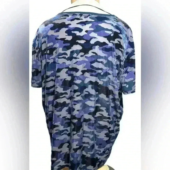 We the Free People Large Blue Velvet Burnout Camo Tee Oversized Shirt - Picture 3 of 8